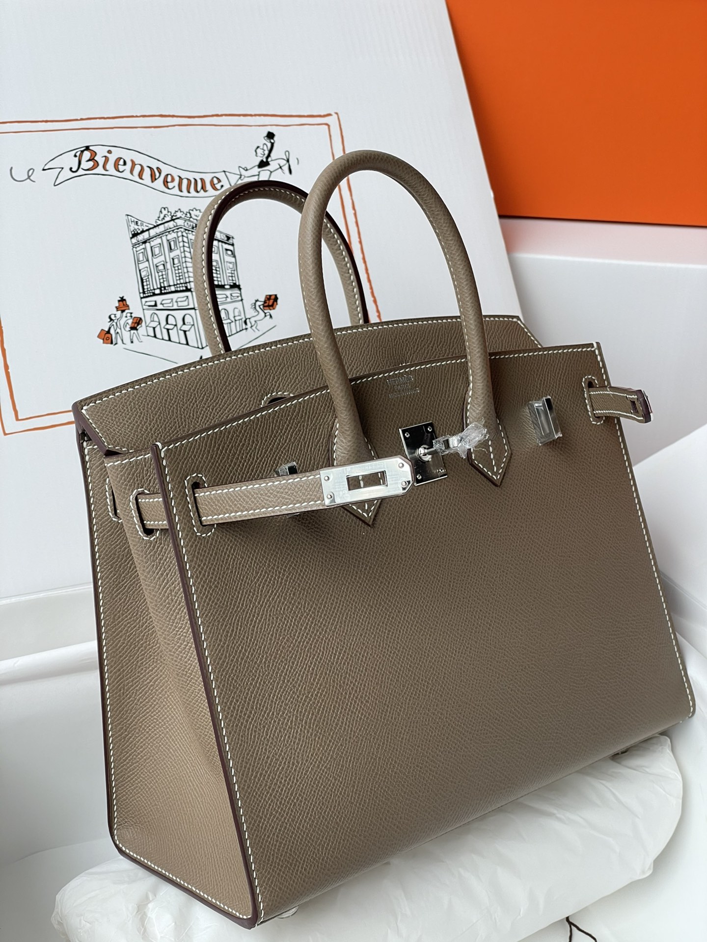 Hermes Birkin 25CM Epsom Leather Handbag Medium Grey